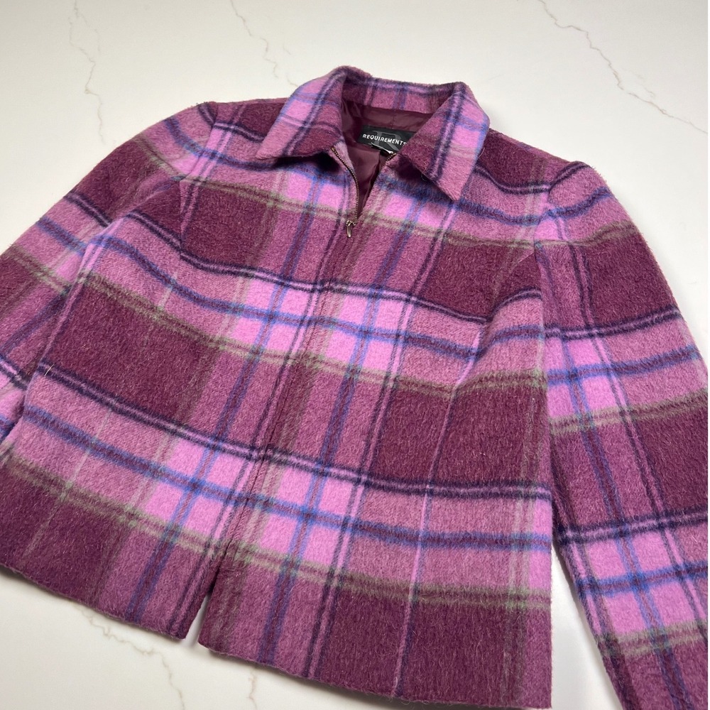 Jacket Womens 12 Purple Plaid Wool Mohair Blend Full Zip Collared